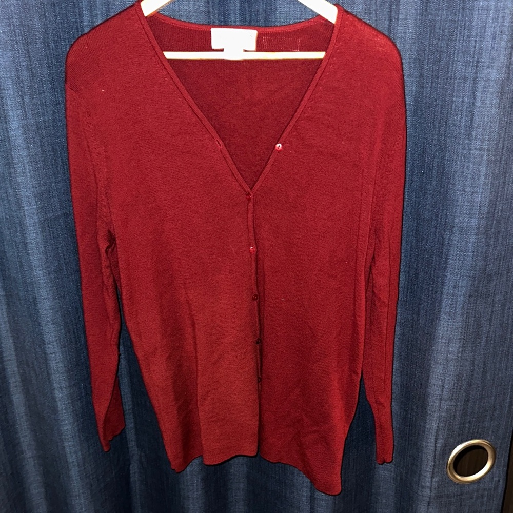 Pendleton Cardigan Women 1X Red Good Merino Wool V-Neck Knit